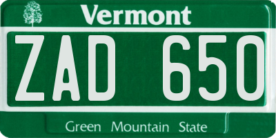 VT license plate ZAD650