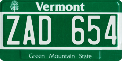 VT license plate ZAD654