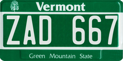 VT license plate ZAD667