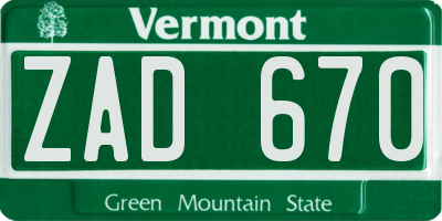 VT license plate ZAD670