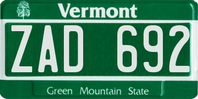 VT license plate ZAD692