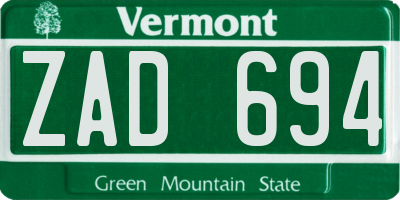 VT license plate ZAD694
