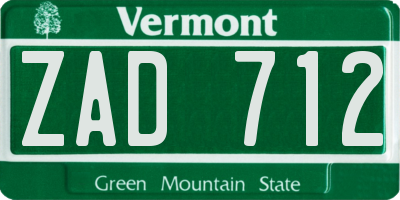 VT license plate ZAD712