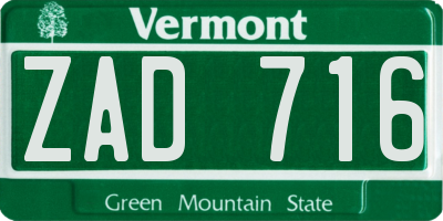 VT license plate ZAD716