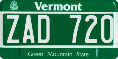 VT license plate ZAD720