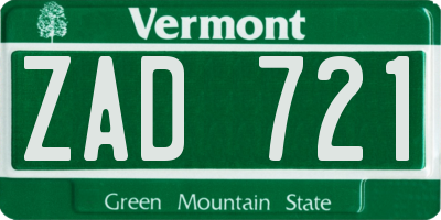 VT license plate ZAD721