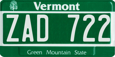 VT license plate ZAD722