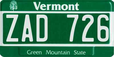 VT license plate ZAD726
