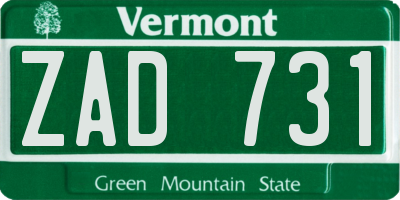 VT license plate ZAD731