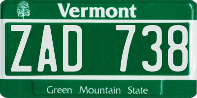 VT license plate ZAD738