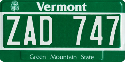 VT license plate ZAD747