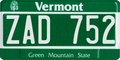 VT license plate ZAD752