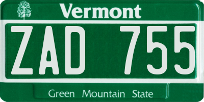 VT license plate ZAD755