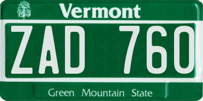 VT license plate ZAD760