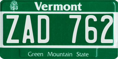 VT license plate ZAD762
