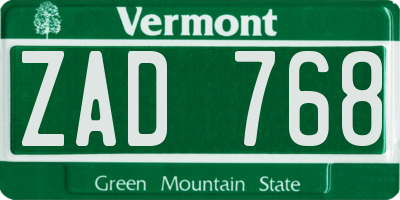 VT license plate ZAD768