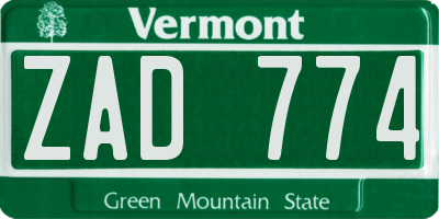 VT license plate ZAD774