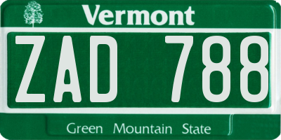VT license plate ZAD788