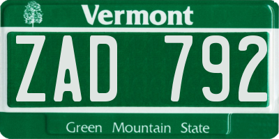 VT license plate ZAD792