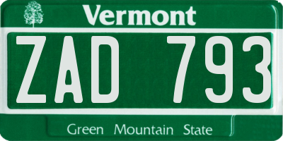 VT license plate ZAD793