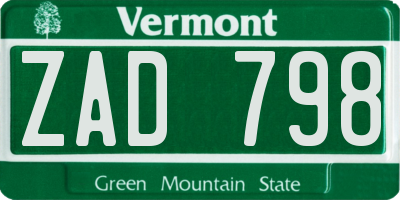 VT license plate ZAD798