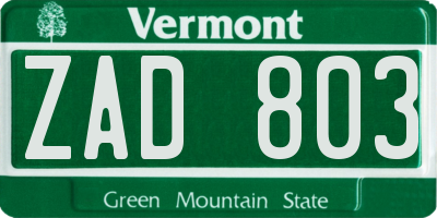 VT license plate ZAD803