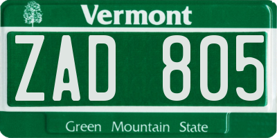 VT license plate ZAD805