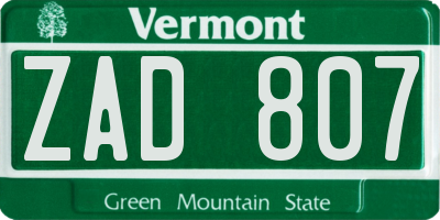 VT license plate ZAD807