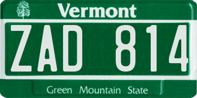VT license plate ZAD814