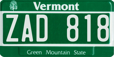 VT license plate ZAD818