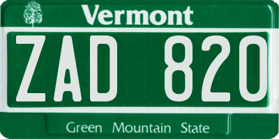 VT license plate ZAD820