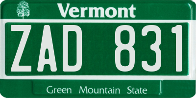 VT license plate ZAD831