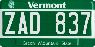 VT license plate ZAD837
