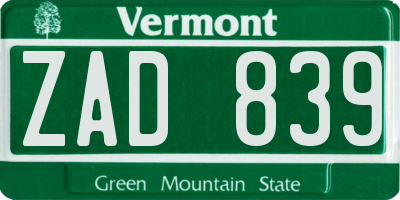 VT license plate ZAD839
