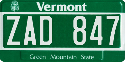 VT license plate ZAD847