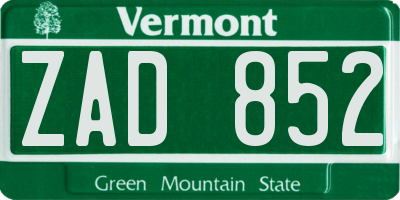 VT license plate ZAD852