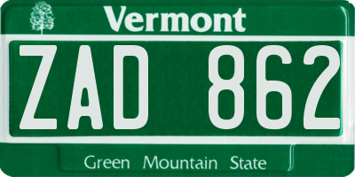 VT license plate ZAD862