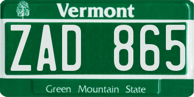 VT license plate ZAD865