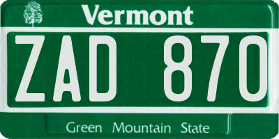 VT license plate ZAD870