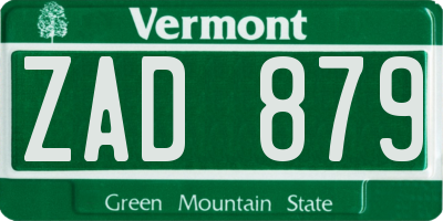 VT license plate ZAD879