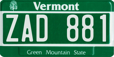 VT license plate ZAD881