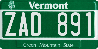 VT license plate ZAD891