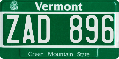 VT license plate ZAD896