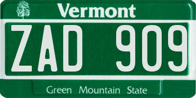 VT license plate ZAD909