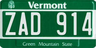 VT license plate ZAD914