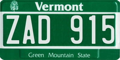 VT license plate ZAD915