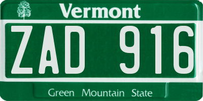 VT license plate ZAD916