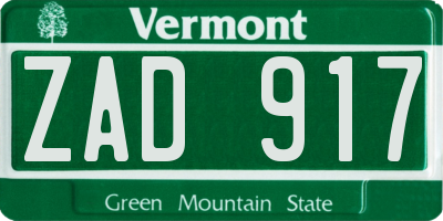 VT license plate ZAD917