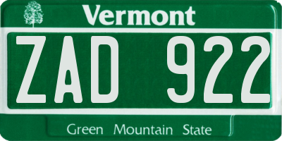 VT license plate ZAD922