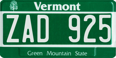 VT license plate ZAD925